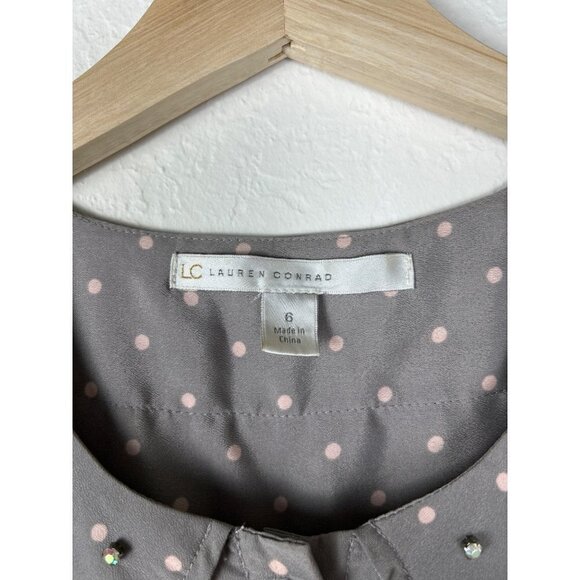 Lauren Conrad Gray Polka Dot Rhinestone Collar Dress Size 6 - Picture 7 of 10